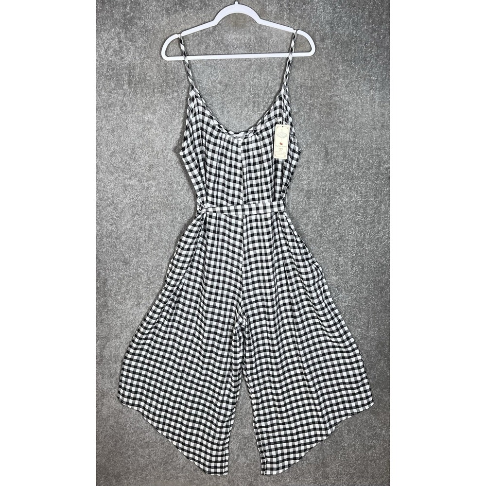 Buenos Ninos Semi Sheer Super Wide Leg Jumpsuit Womens Sz XXL Black Gingham New